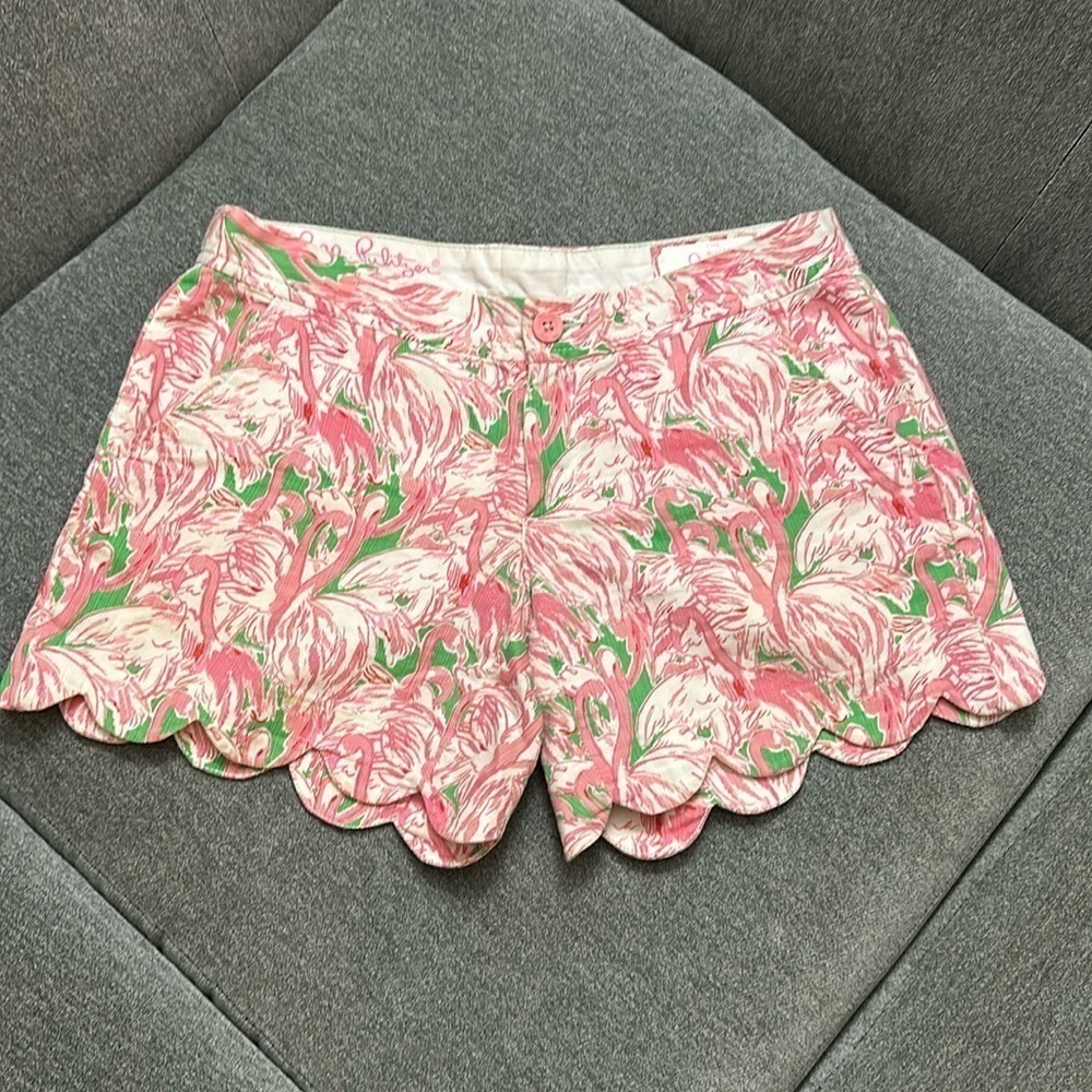 Lilly Pulitzer Size 0 Buttercup Shorts Pink Flamingo Ruffled Trim